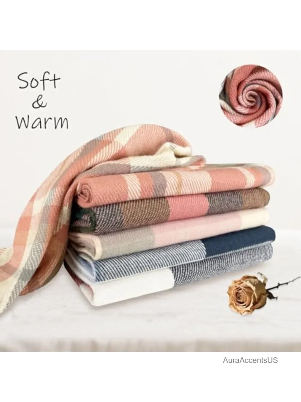 Cashmere Feel Plaid Scarf Shawl Wrap Winter Warm